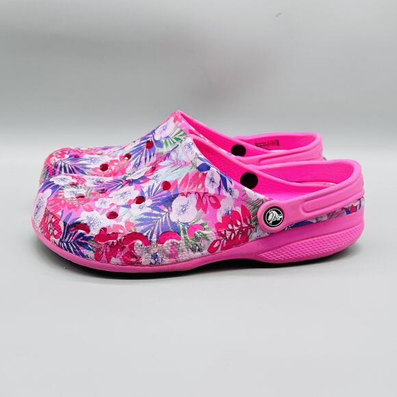 Crocs Shoes Womens 11 Pink Floral Classic Clog Mules Slip On Comfort Sandals - Picture 5 of 12